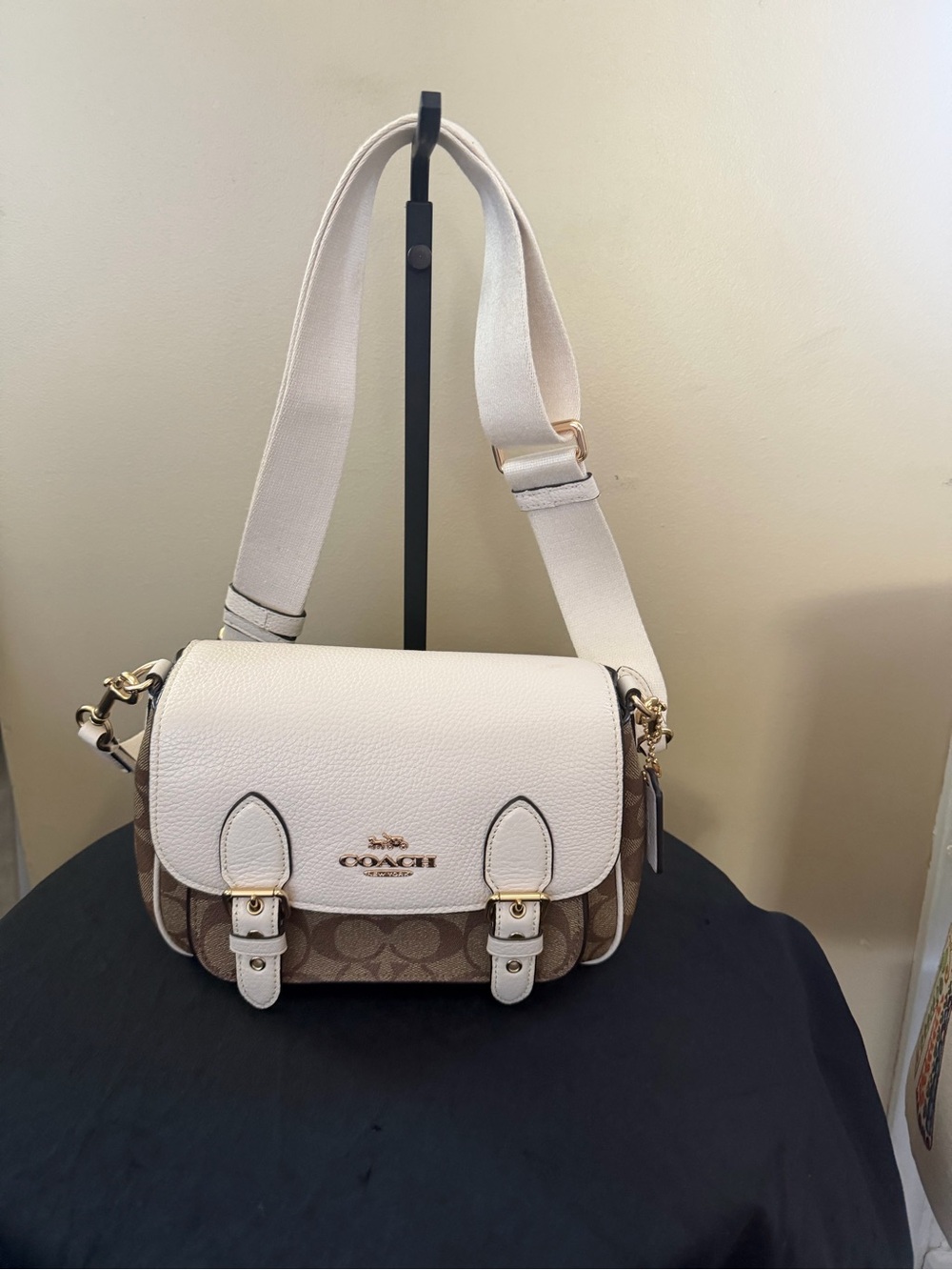 Coach Cream Leather & Brown Signature Canvas Crossbody